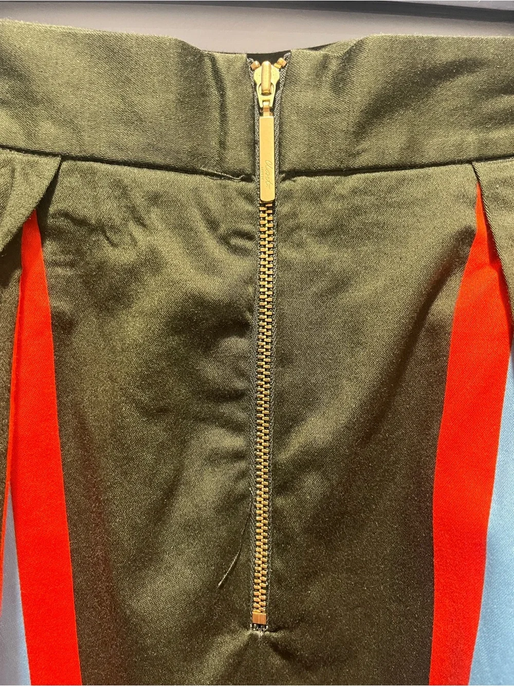 Closet London Striped Box Pleat Bell Midi Skirt Olive Green Orange Mod Size 10